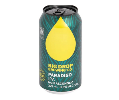 Big Drop Brewing Co non-alcoholic Beer. Big Drop Brewing Co Paradiso IPA radiates citrus fruit, with a sharp twist of bitterness.  Big Drop Brewing Co is an award-winning non-alcoholic brewery that naturally brews beer to less than 0.5 per cent rather than removing the alcohol. Buy from High Vibes Drinks, the alcohol free specialist in Warrandyte, Melbourne. Shop with confidence with our award winning range of non-alcoholic beers. Paradiso IPA alcohol-free beer low in gluten.