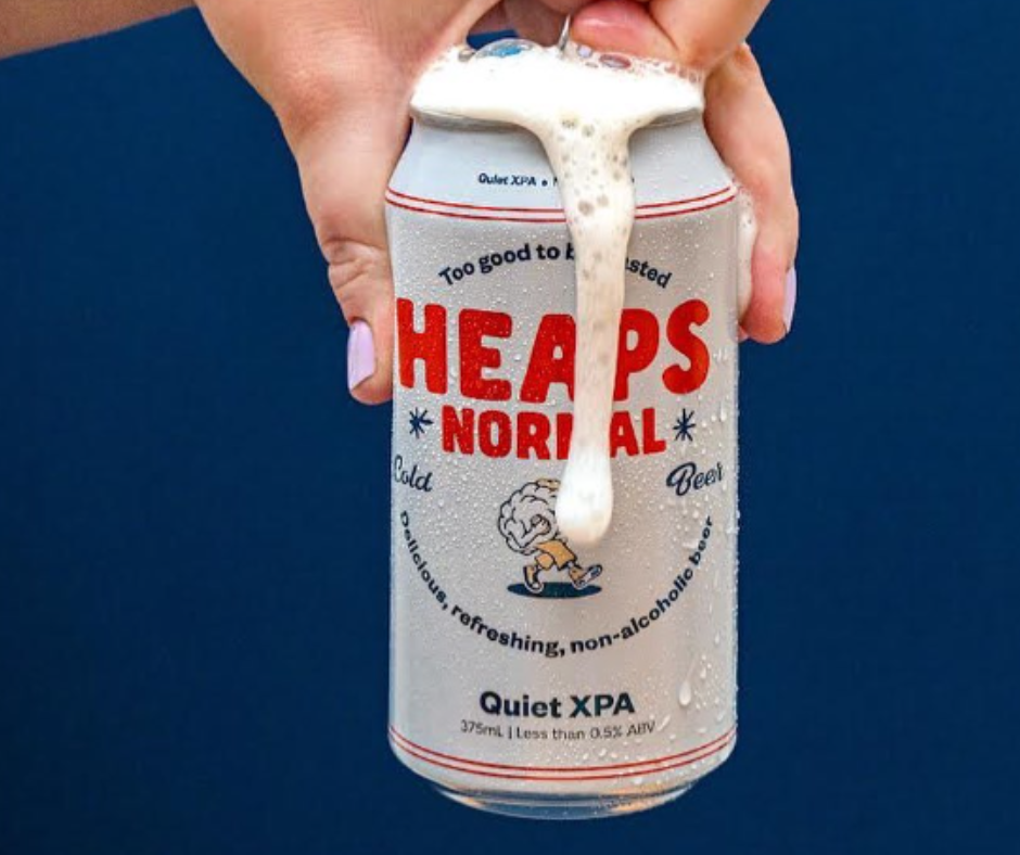 Heaps Normal non-alcoholic beer. Heaps Normal Quiet XPA Non-Alcoholic Beer. It is a full-flavoured, classic Australian beer made without alcohol. Refreshing, delicious non alcoholic beer. Heaps Normal is an award winning Australian made alcoholic beer. Buy from High Vibes Drinks, the alcohol free specialist in Warrandyte, Melbourne. Shop with confidence with our award winning range of non-alcoholic beers. The Heaps Normal Quiet XPA tastes like a delicious, refreshing beer. Tropical and citrus aroma.