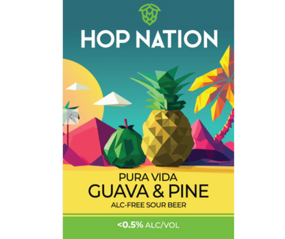 The perfect summer sip is this limited edition Hop Nation Pura Vida Guava & Pine Sour Beer - It's summer vibes in a can! Tropical delight, blend of sweet guava and tangy pineapple without the booze; so you can wake up with a clear head. Award winning alcohol-free sour Beer, Hop Nation Brewing XPA. Best selling non-alcoholic sour beer Melbourne, Warrandyte. Healthy Choice. Hop Nation Brewing Co.