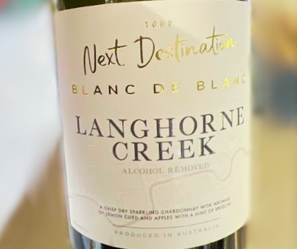 The Next Destination Langhorne Creek Blanc de Blanc presents a dry character, with delightful notes citrus. Next Destination alcohol free wines are vegan, natural and low in sugar. Next Destination Blanc de blanc is the best-selling no and low wine, best na wine. Next Destination Blanc de Blanc Sans Drinks is a five star customer review wine which is best on market. Available in Melbourne, Victoria, Warrandyte from High Vibes Drinks. Next Destination Wines are award winning and premium zero alcohol wines