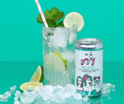 Smug alcohol-free cocktail Mojito .Non alcoholic cocktail. Non-alcoholic light rum essence, with crisp garden mint, sharp lime, and refreshing bubbles alternative with zero alcohol so you can drink less alcohol. Be sober curious and enjoy guilt-free celebrations with no hangovers. Best selling Non Alcoholic cocktail at High Vibes Drinks, the alcohol free specialist in Warrandyte, Melbourne. Low sugar alcohol free cocktail. Perfect non-alcoholic drink when pregnant.