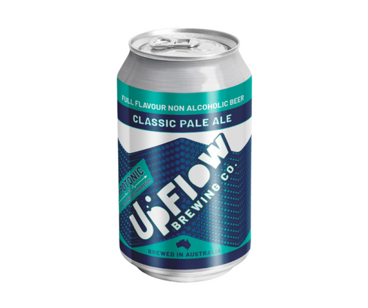 Upflow's leading range non-alcoholic sports beers with carefully selected minerals, in combination with carbohydrates and water, provide low energy hydration, replacing lost electrolytes and nutrients to support recovery. Upflow Classic Pale Ale Non-Alcoholic Beer is award winning full bodied alcohol-free beer with a great mouthfeel. Five-star customer service High Vibes Drinks Melbourne. Zero-alcohol Pale Ale beer. 