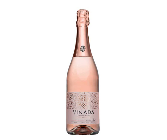 Vinada Tinteling Tempranillo Rose (0%) Non-Alcoholic.  VINADA alcohol-free 0% sparking wines. A delightful vegan low calorie non-alcoholic sparkling wine. VINADA is an award winning non-alcoholic sparkling wine. Buy from High Vibes Drinks, the alcohol free specialist in Warrandyte, Melbourne. Zero-alcohol sparkling rose wine is expertly crafted from a unique blend of Tempranillo grapes. 